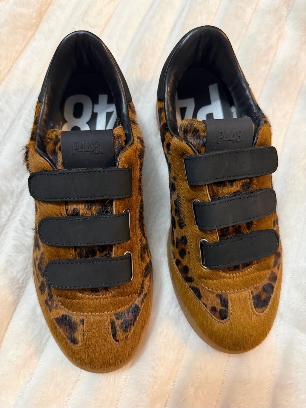 P448 Leopard-Print Velour Sneakers With Black Straps